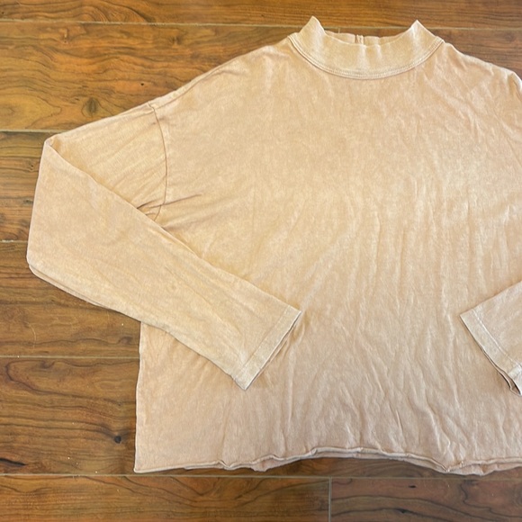 Aerie Tan Long Sleeve Mock Neck Slightly Cropped Tee Shirt - Picture 3 of 9